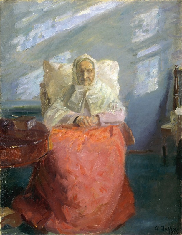 Anna Ancher - Mrs Ane Brøndum in the blue room