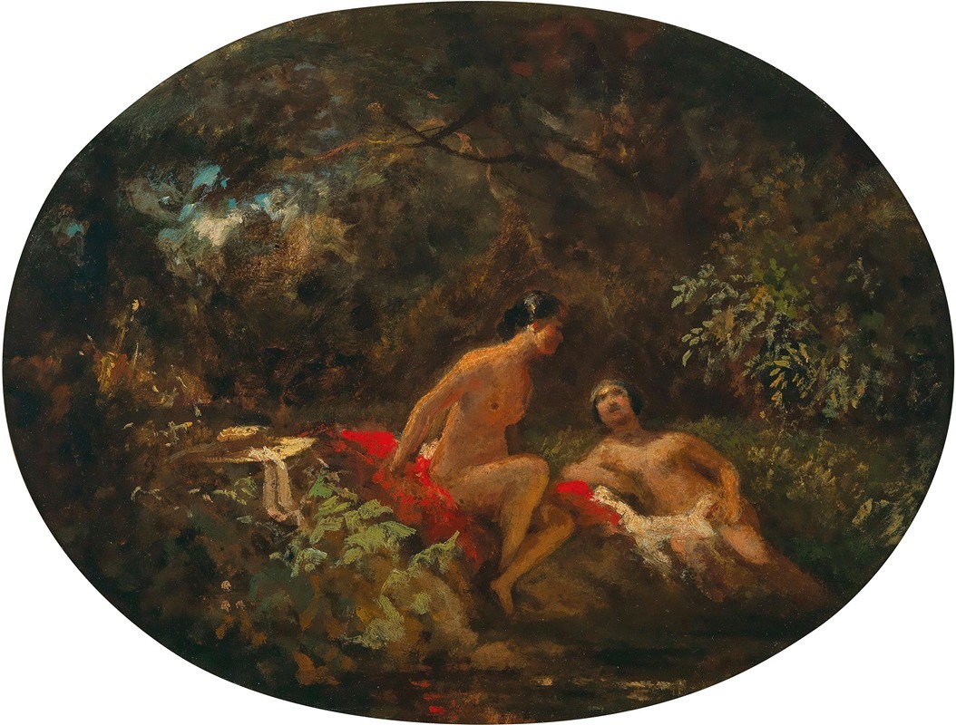 Carl Spitzweg - Women Bathing at a Forest Pond
