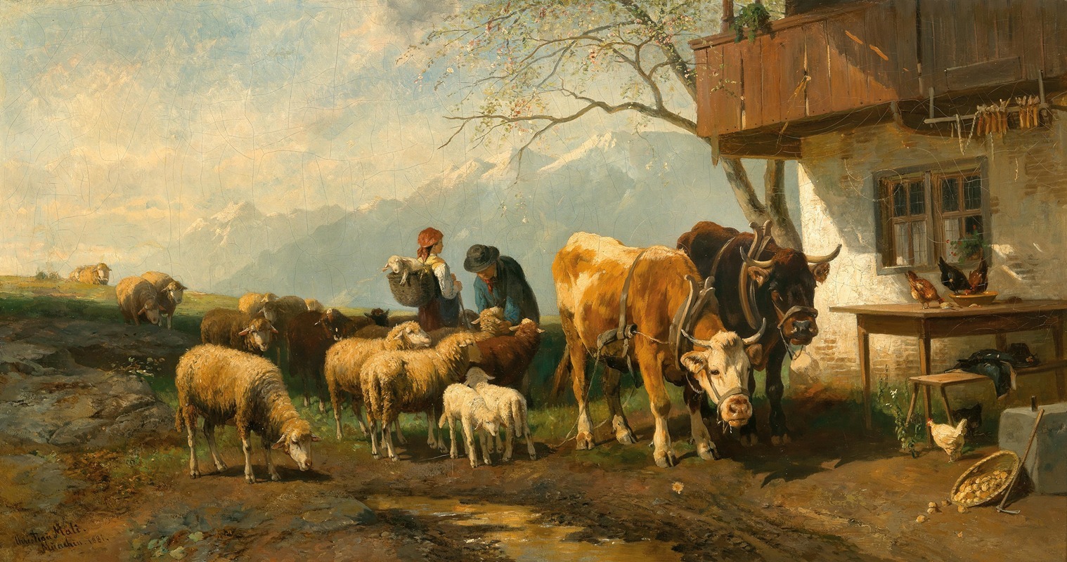 Christian Friedrich Mali - A Shepherdess with Her Cattle on an Alpine Pasture