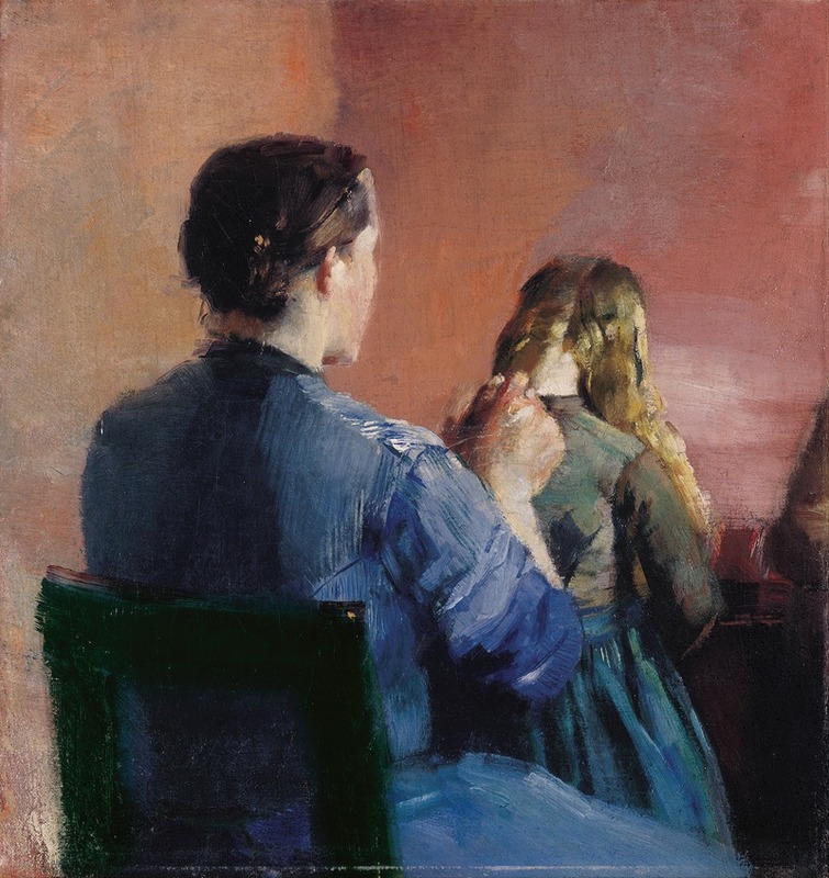 Christian Krohg - A mother plainting her little daughter’s hair