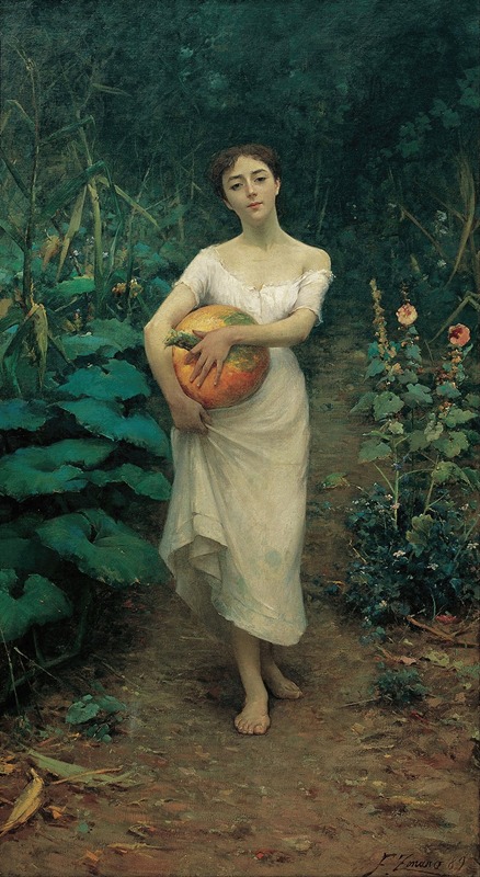 Fausto Zonaro - Young Girl Carrying a Pumpkin