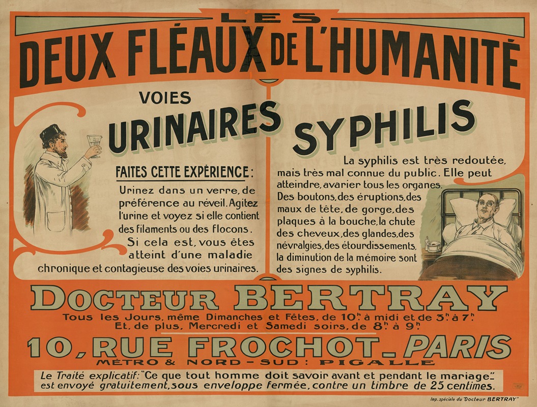 Imp spéciale du Docteur Bertray - Les deux fléaux de l’humanité voies urinaires, syphilis