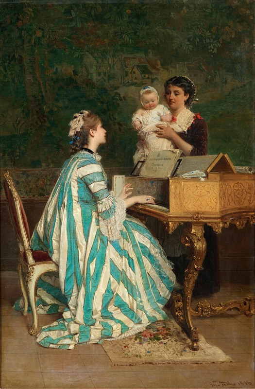 Gerolamo Induno - A Young Mother Playing the Hapsichord