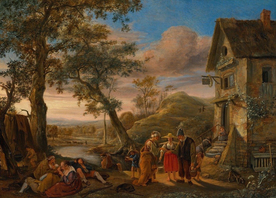 Jan Steen - A fortune teller and peasants before an inn with a river landscape beyond