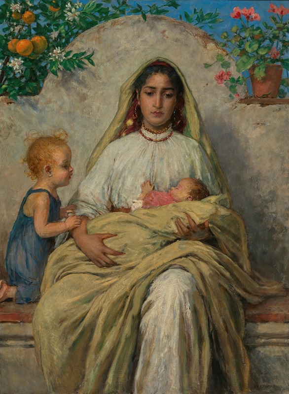 Johann Victor Krämer - A Mother with Children on Southern Veranda