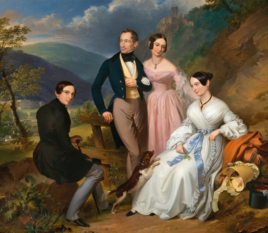 Leopold Fertbauer - A Family Portrait in front of the Weilburg in Baden
