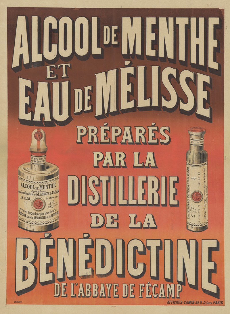 Imp. Camis - Alcool de menthe et eau de mélisse préparés par la distillerie de la Bénédictine de l’Abbaye de Fécamp