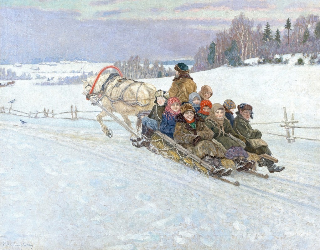 Nikolai Bogdanov-Belsky - Lustige Schlittenfahrt im winterlichen Russland