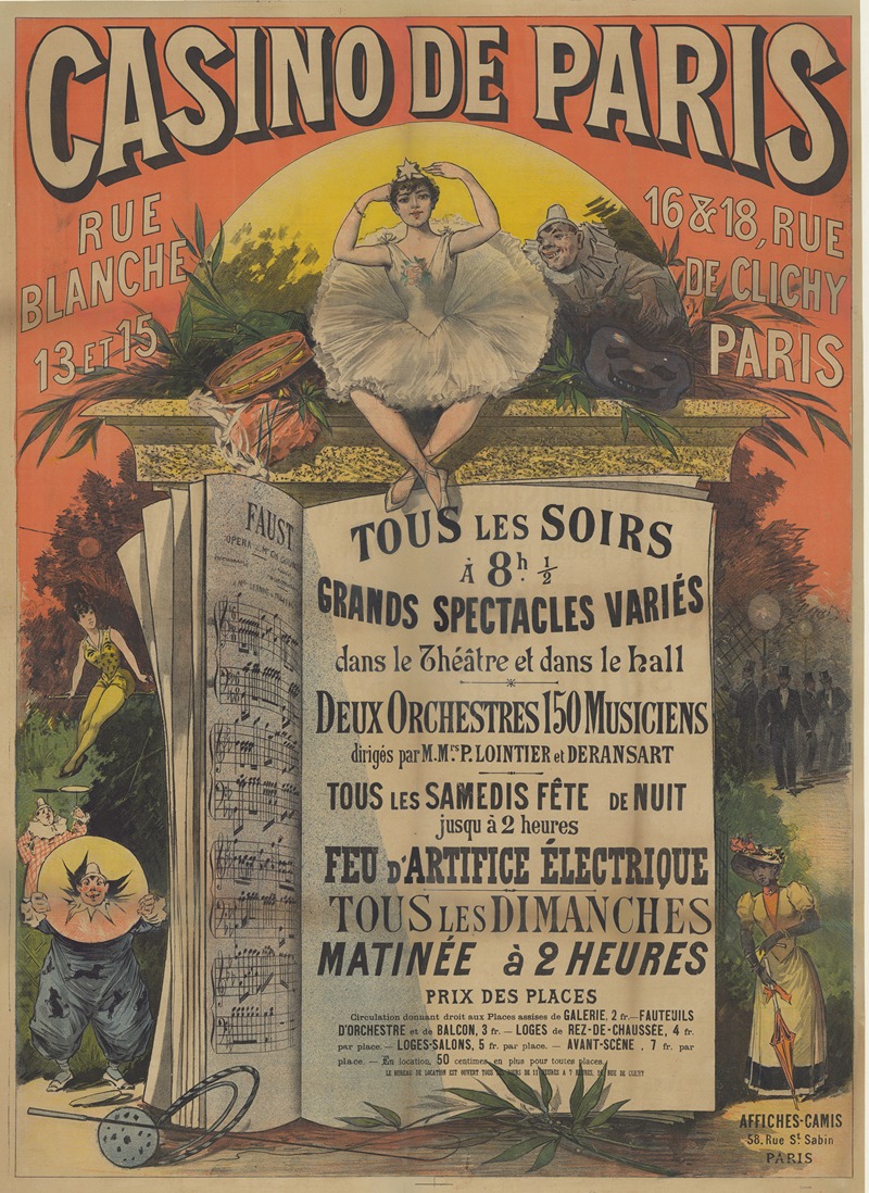 Imp. Camis - Casino de Paris. Rue blanche 13 et 15 16 &18 Rue de Clichy, Paris