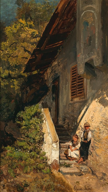 Robert Russ - Children before the Farmhouse, Klausen, South Tyrol