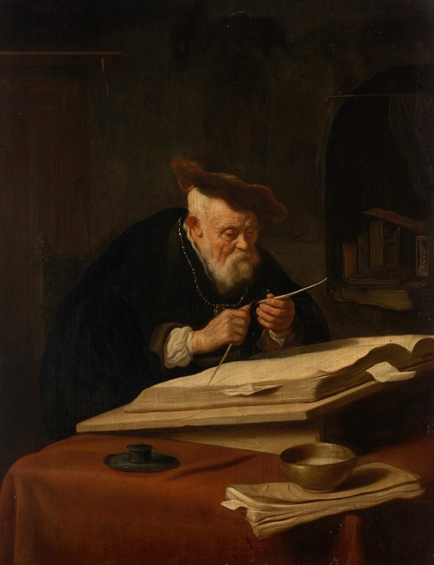 Salomon Koninck - A scholar sharpening his quill