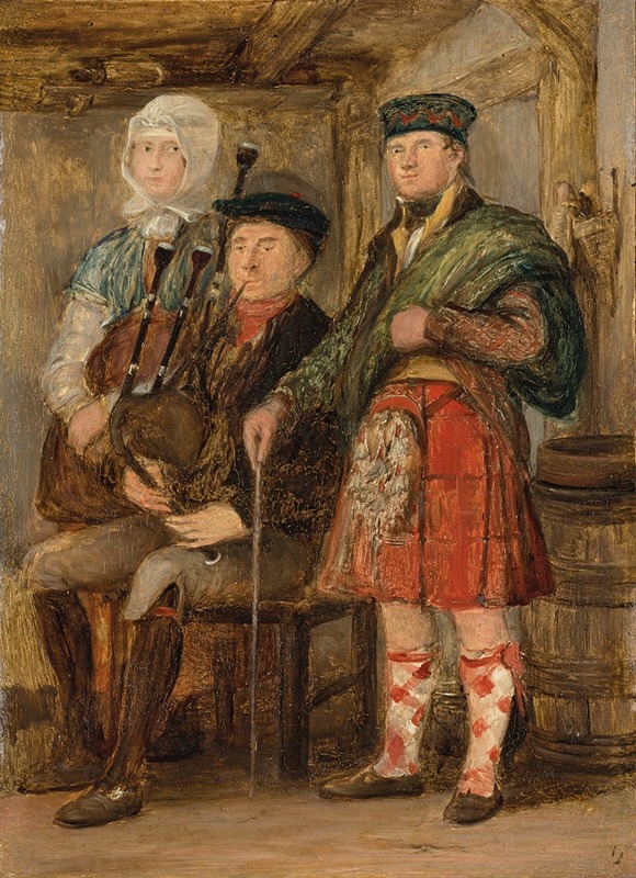Sir David Wilkie - A highland interior with a bagpipe player