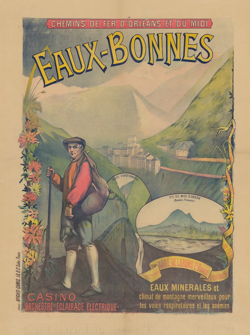 Imp. Camis - Chemins de Fer d’Orléans et du Midi. Eaux-Bonnes. Eaux minérales et climat de montagne. Casino