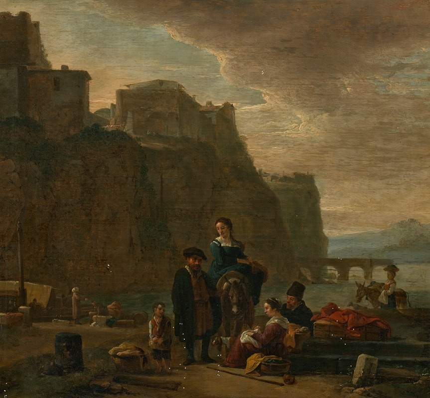 Thomas Wijck - Peasants on an Italianate shoreline