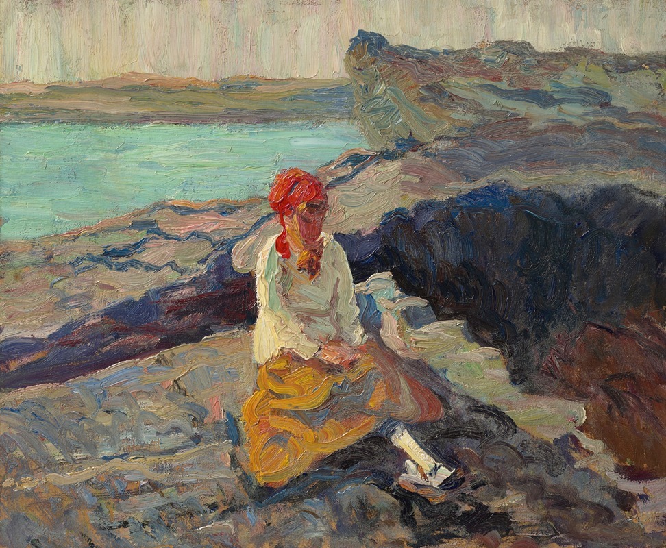 Walt Kuhn - Woman in Red Scarf Near the Seashore
