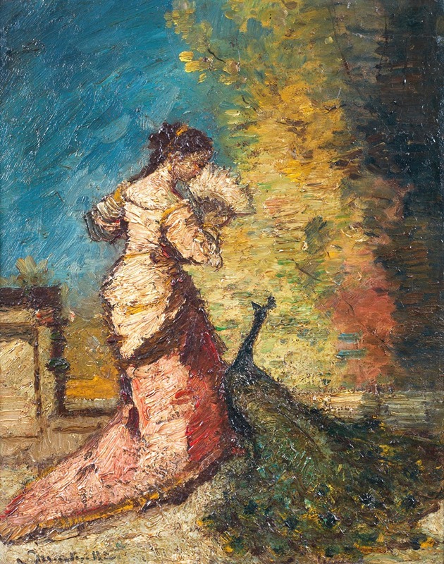Adolphe Monticelli - Femme au Paon