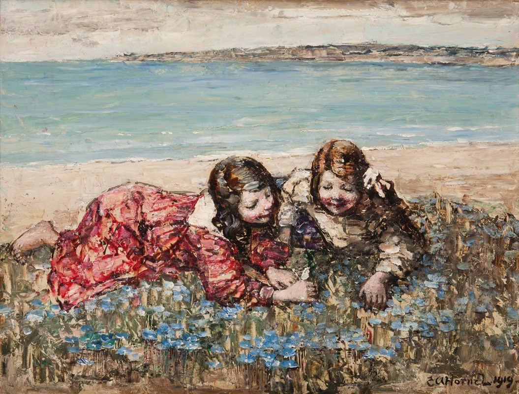 Edward Atkinson Hornel - Gathering flowers by the seashore