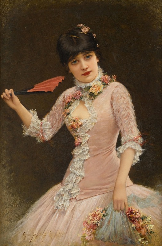Emile Eisman-Semenowsky - A portrait of a young lady in pink dress