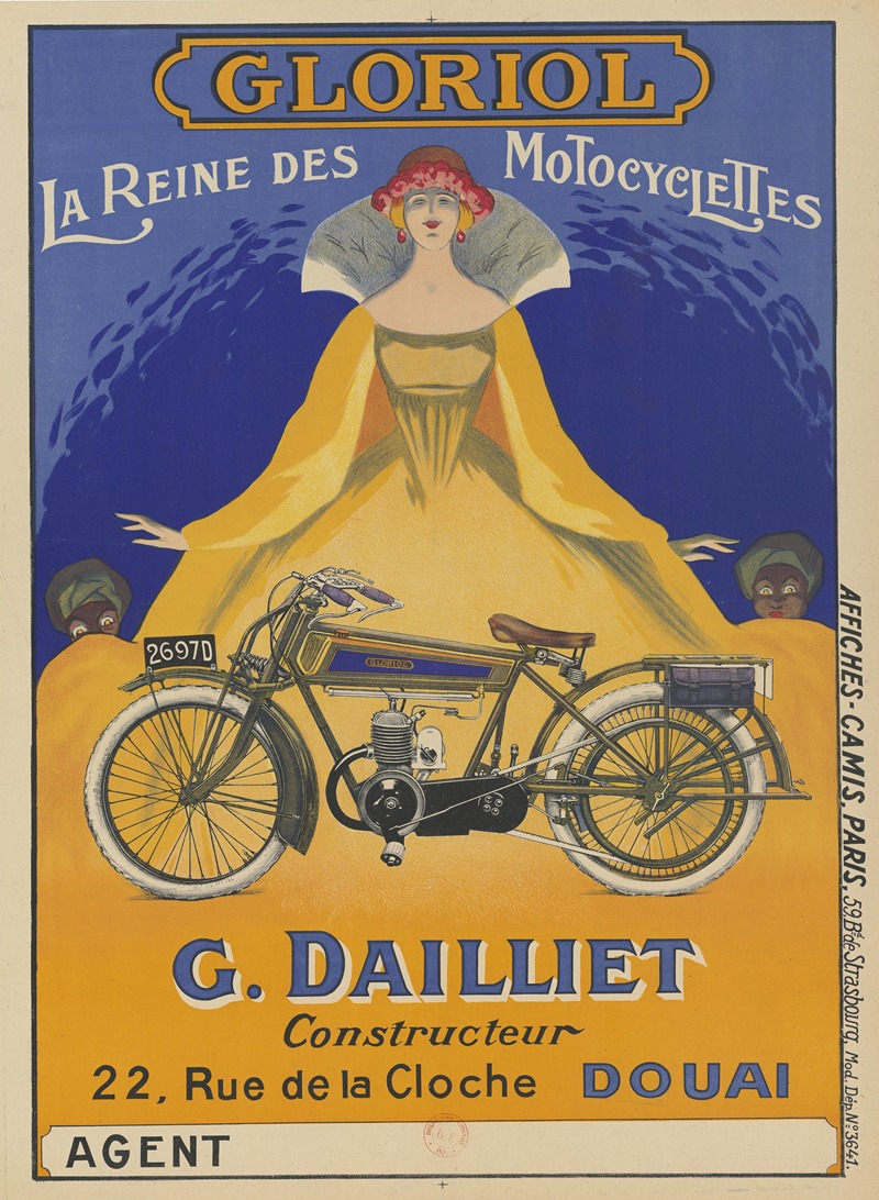 Imp. Camis - Gloriol. La reine des motocyclettes. G. Dailliet, constructeur. 22, rue de la Cloche, Douai