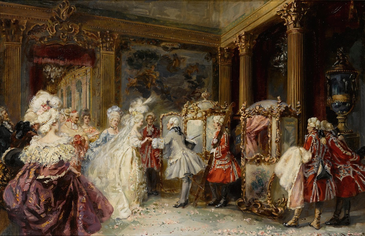 Jean-Paul Sinibaldi - Elegant figures entering sedan chairs in an interior