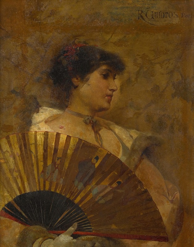 Raphael von Ambros - A young woman with Japanese fan