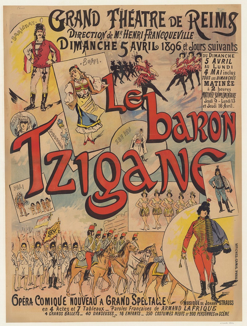 Imp. Camis - Grand Théâtre de Reims… Dimanche 5 avril 1896 et jours suivants… Le Baron tzigane