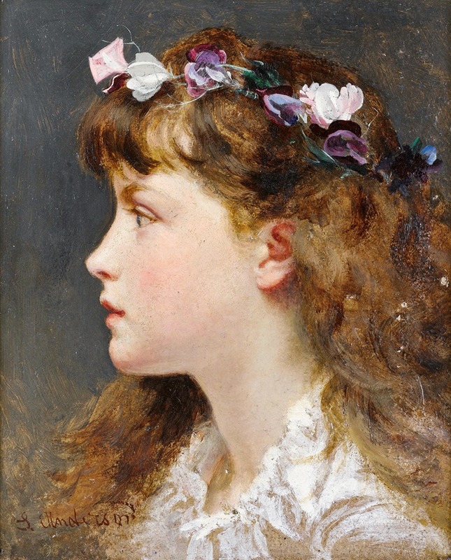 Sophie Anderson - A young girl with a garland of flowers in her hair