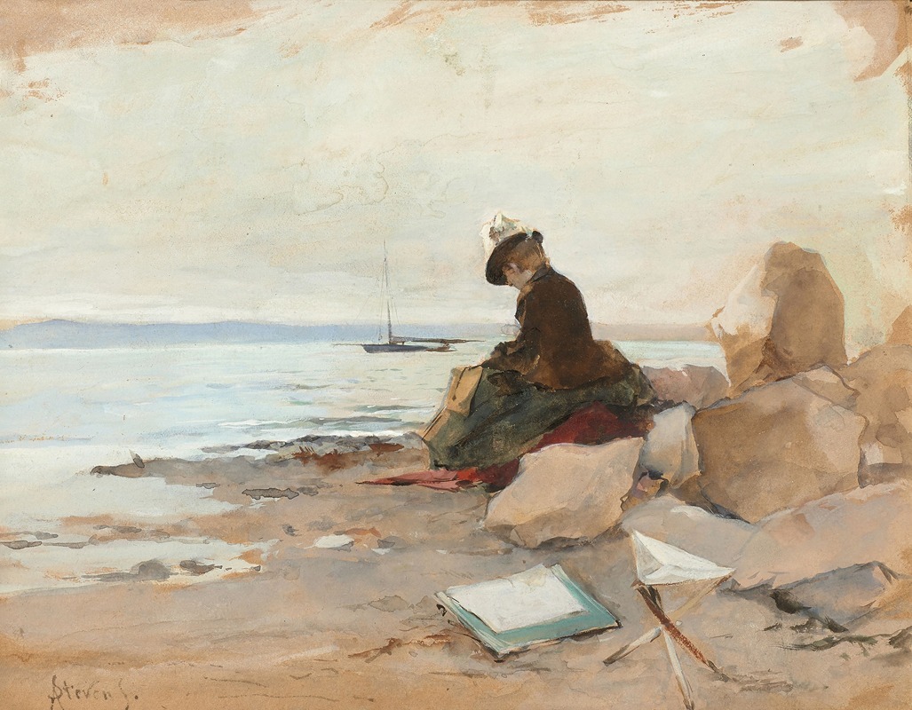 Alfred Stevens - Femme peintre en bord de mer