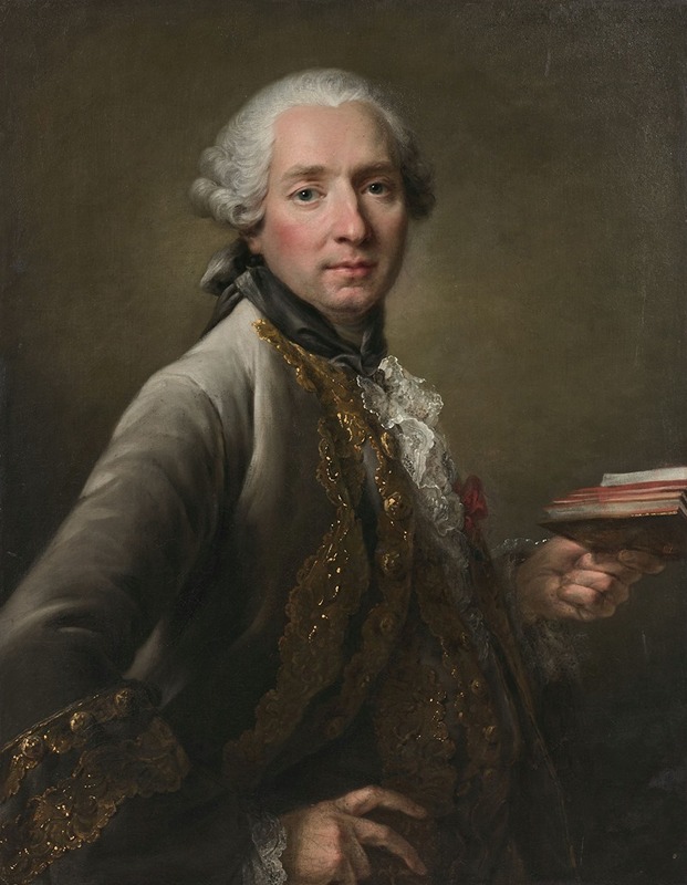 François-Hubert Drouais - Portrait présumé d’Antoine Corbeau, marquis de Vaulserre, portant l’ordre de Saint Louis et tenant un livre