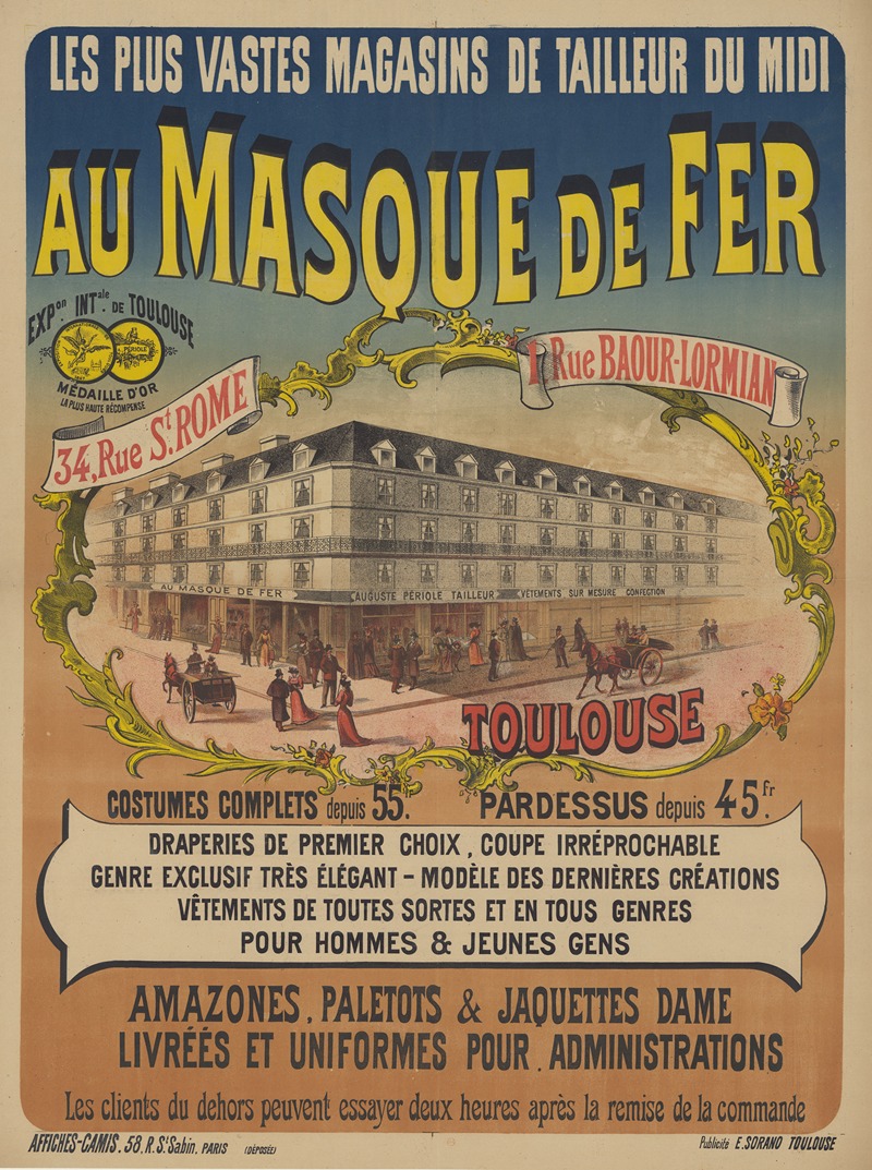 Imp. Camis - Les plus vastes magasins de tailleur du midi Au masque de fer