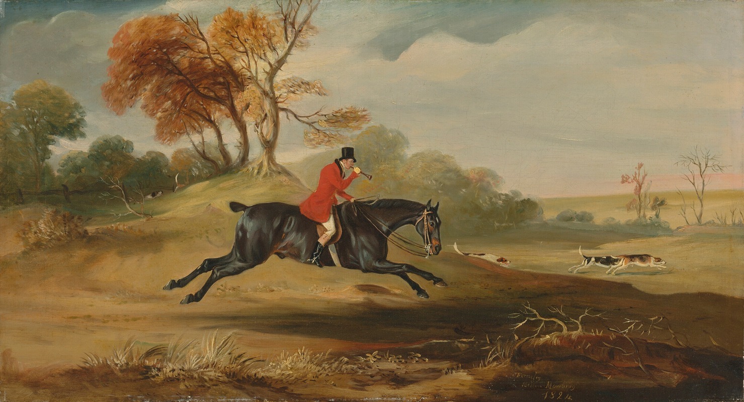 John Ferneley - Anthony Adrian, 7th Earl of Kintore on Tom of Lincoln, hunting in an extensive landscape