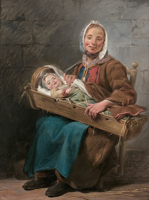 Nöel Hallé - Une Savoyarde (portrait de Geneviève Lorry, épouse du peintre, tenant son fils Jean-Noël dans un berceau)