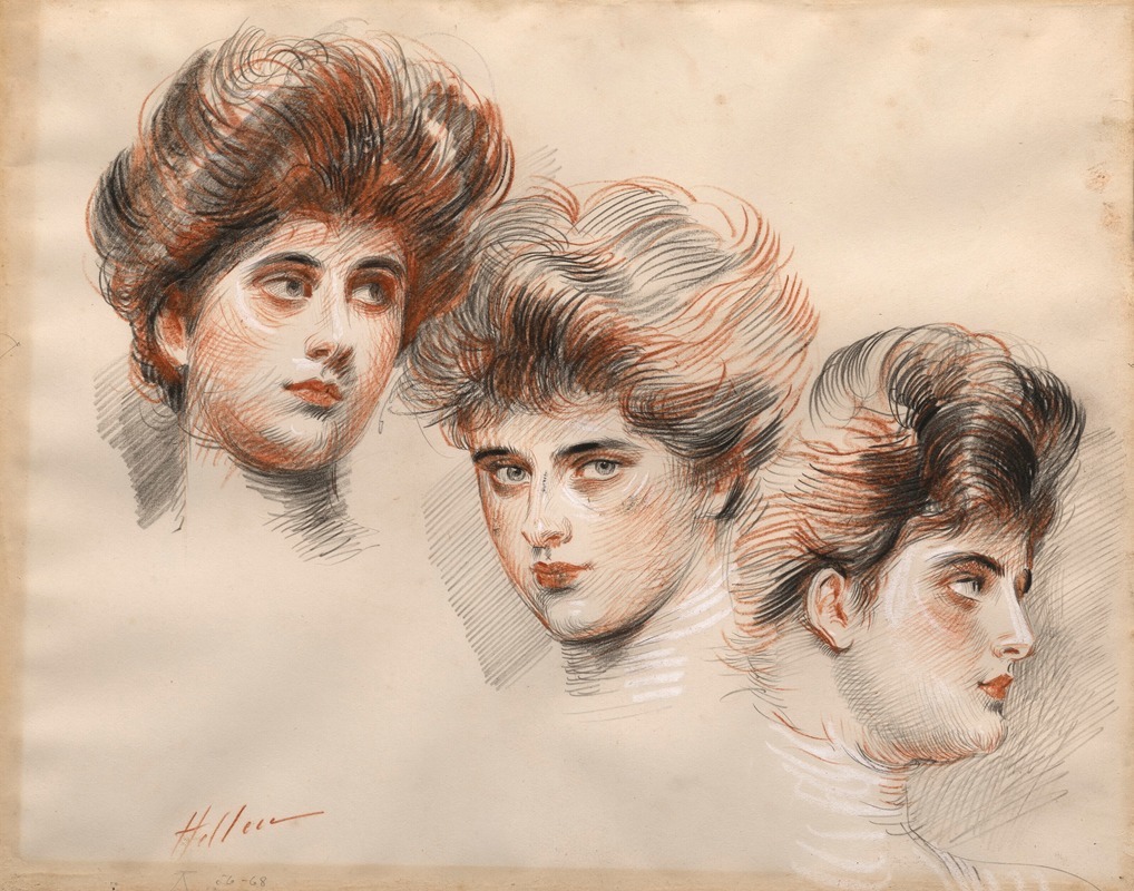 Paul César Helleu - Portrait d’Yvonne Avollée, de face, de profil à droite et à gauche