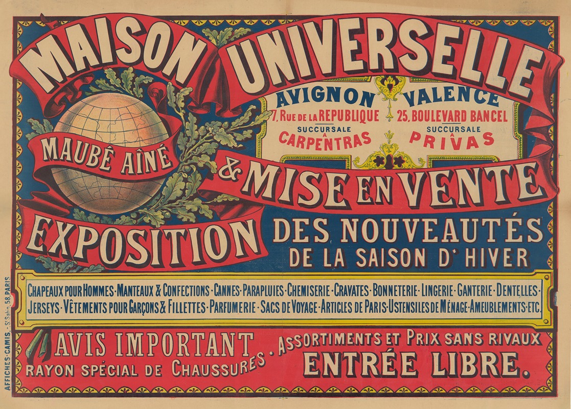 Imp. Camis - Maison universelle, Maubé Aîné. Avignon