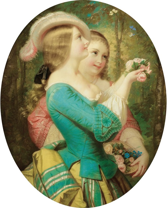 Constant-Joseph Brochart - Jeunes filles à l’ombrelle dans un jardin