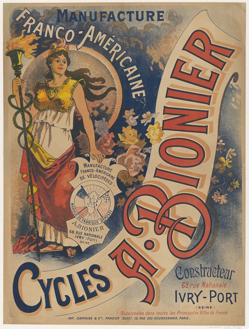 Imp. Capitaine & Cie - Cycles A. Bionier. Manufacture franco-américaine. Constructeur 68, rue Nationale Ivry – Port (Seine)