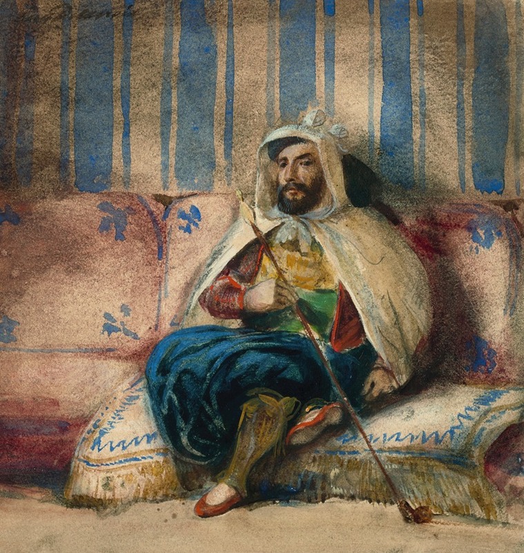 Eugène Delacroix - A man in Oriental costume smoking on a sofa