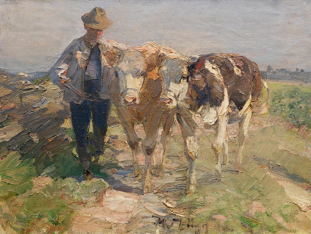 Heinrich Von Zügel - Bauer mit Kühen