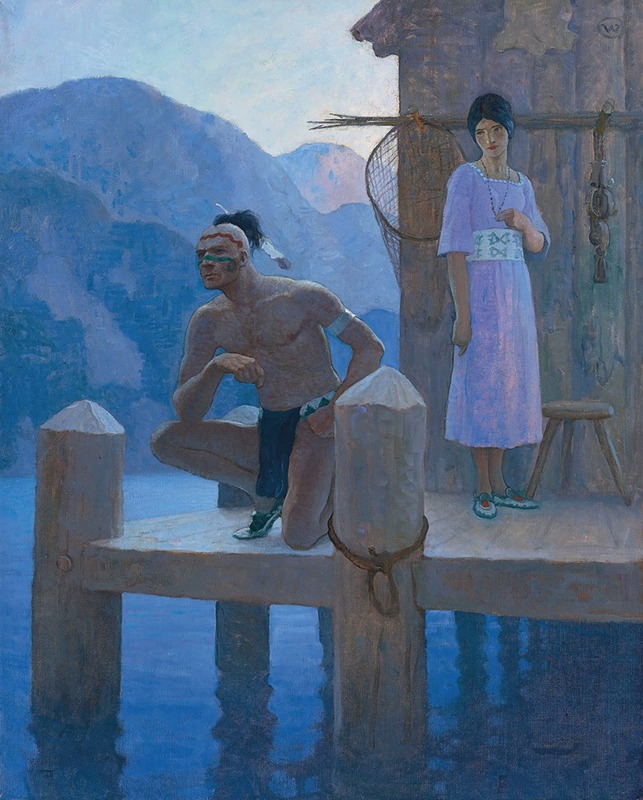 N. C. Wyeth - ‘She found Chingachgook studying the shores of the lake, the mountains, and the heavens…’
