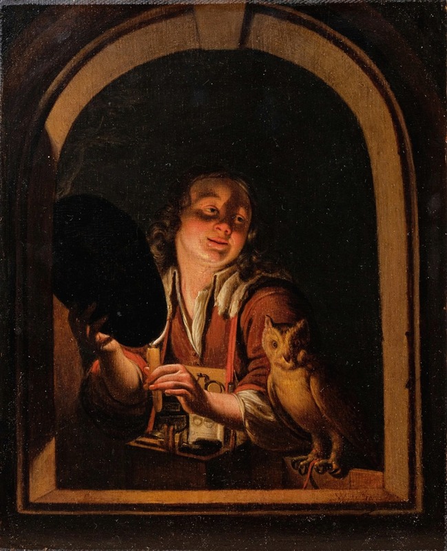 Willem Van Mieris - A young boy with a owl