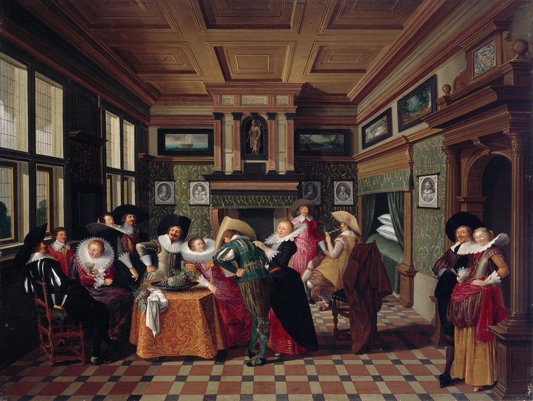 Dirck Van Delen - An Interior with Ladies and Cavaliers