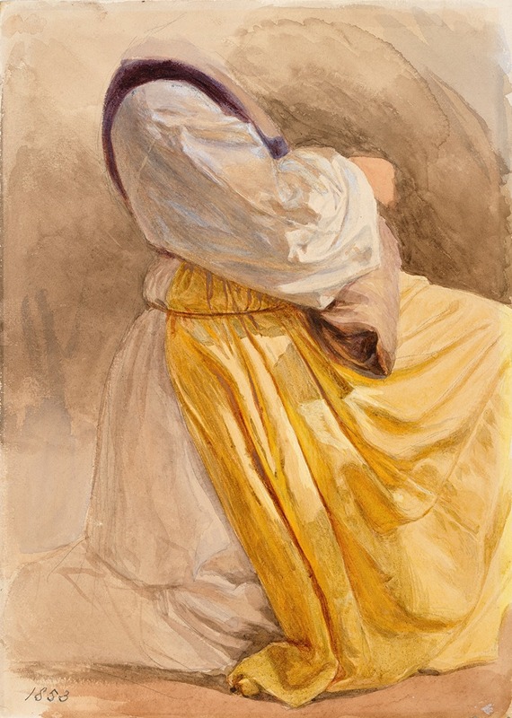 Frederic William Burton - A Kneeling Woman with a Yellow Dress