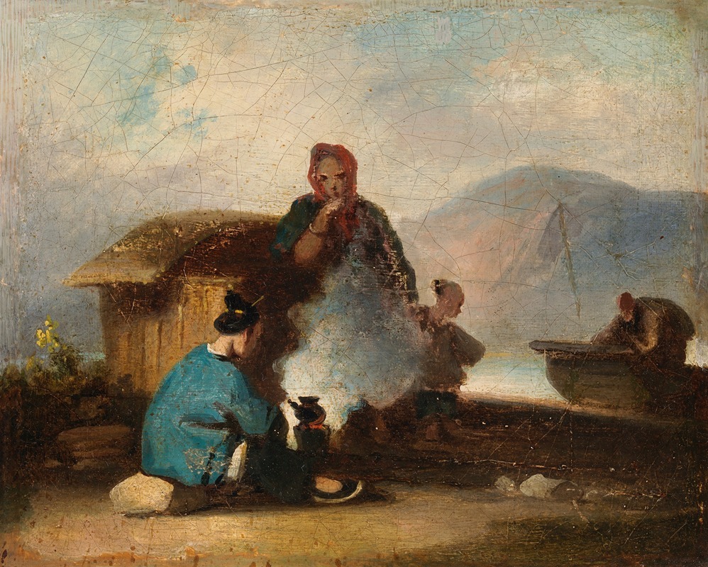 George Chinnery - Chinese Scene, Women Making Tea