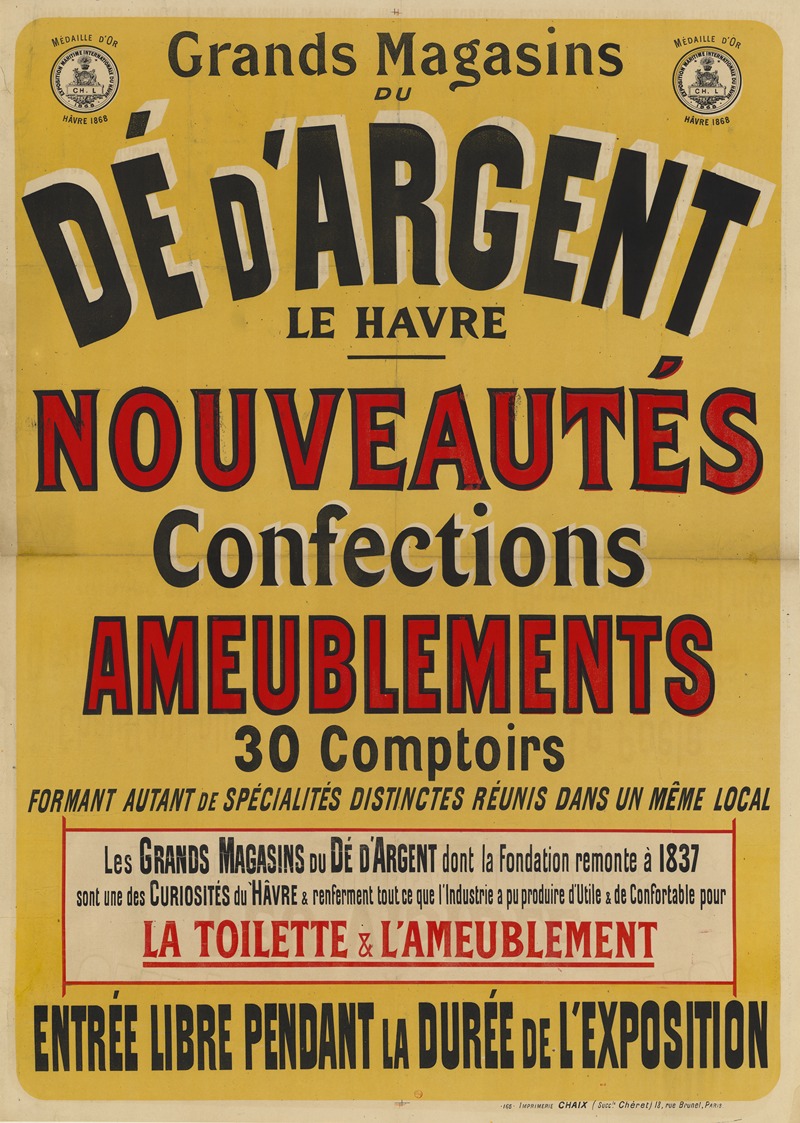 Imp. Chaix - Grands magasins du Dé d’argent, Le Havre, nouveautés, confections, ameublements