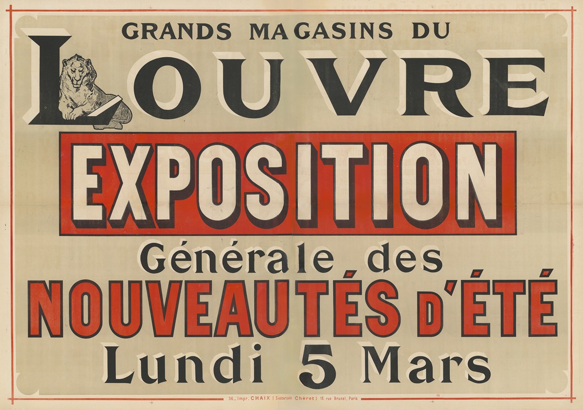 Imp. Chaix - Grands magasins du Louvre. Exposition générale des nouveautés d’été