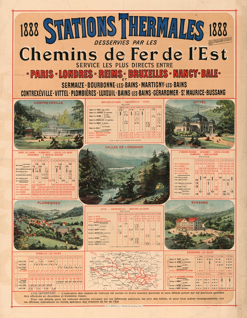 Imp. Chaix - Stations thermales desservies par les Chemins de fer de l’Est