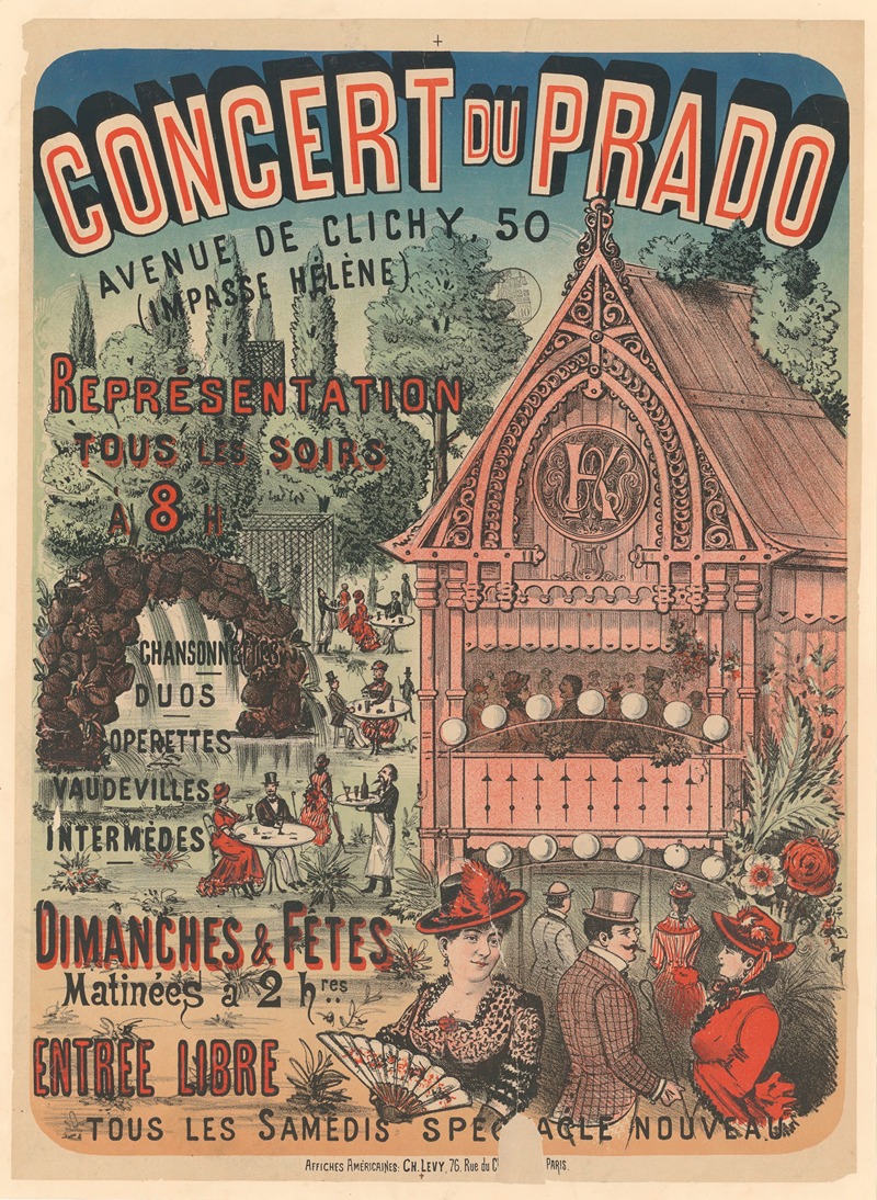 Imp. Charles Lévy - Concert du Prado, Avenue de Clichy, 50 (Impasse Hélène). Représentation tous les soirs