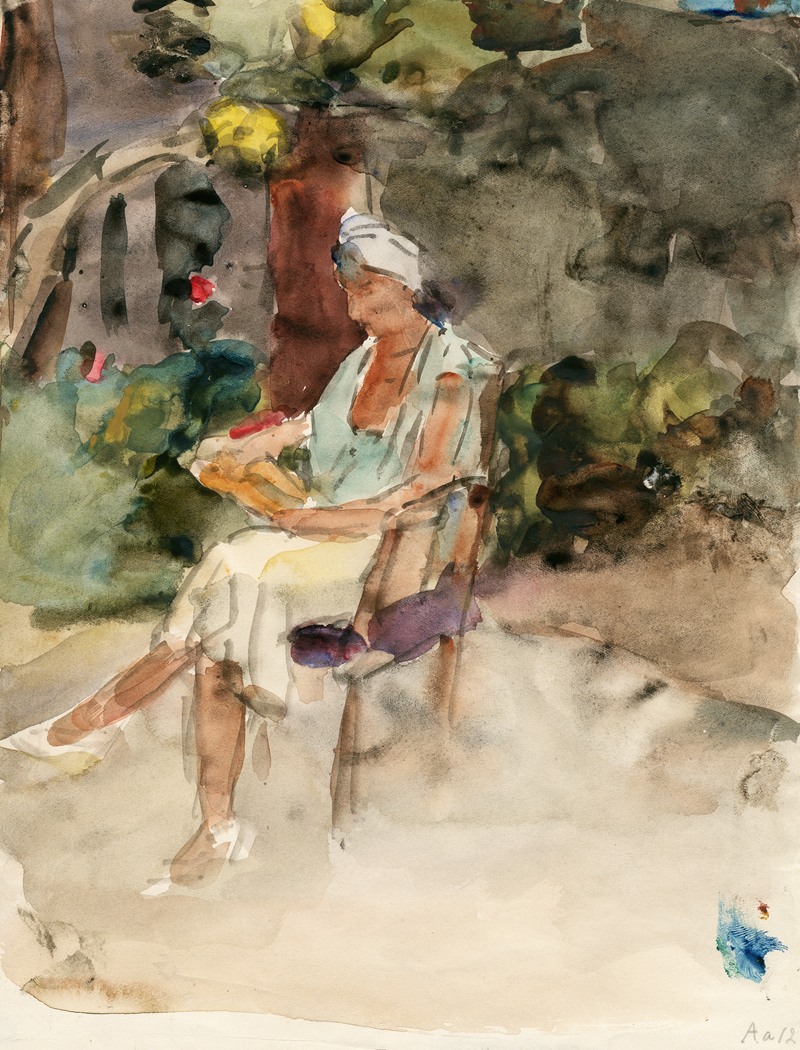 Isaac Israëls - Lezende vrouw op een stoel in een tuin
