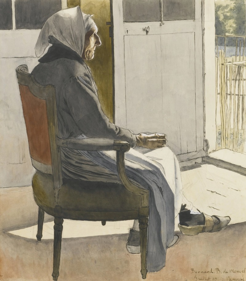 Bernard Boutet de Monvel - Portrait de vieille paysanne assise devant une port