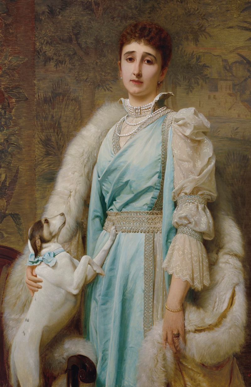 Charles Edward Perugini - Portrait of a Lady in an Aquamarine Dress